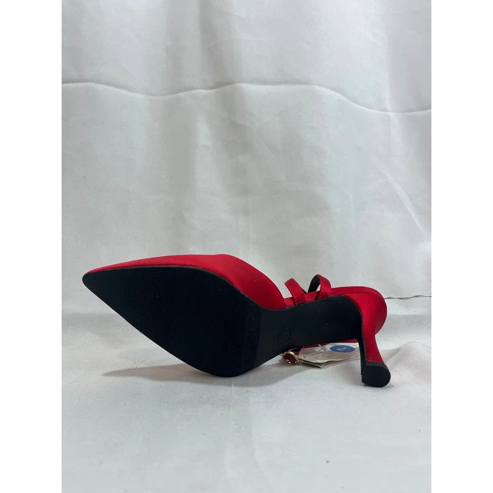 A‎ New Day Womens Red Satin Pointed Toe Mary Jane Stiletto Heels Size 7 NWT